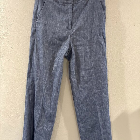 Veronica Beard Aubrie Cropped Wide-Leg Pant Blue Linen High-Rise Pant size 2 - Picture 1 of 7
